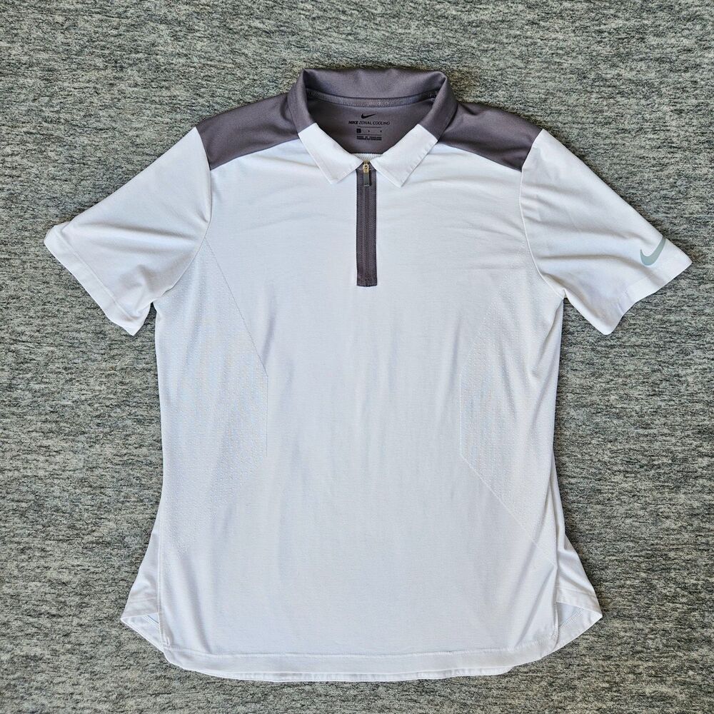 Nike Zonal Cooling Golf Polo Women's Large White 1/4 Zip 929505-100 STANDARD FIT
